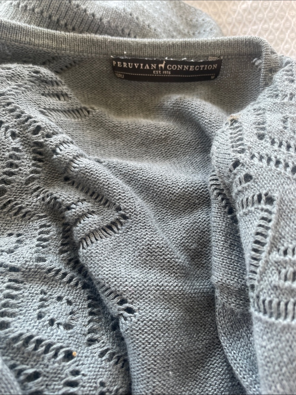 Peruvian Connection Heather Gray Openwork Knit Cardigan